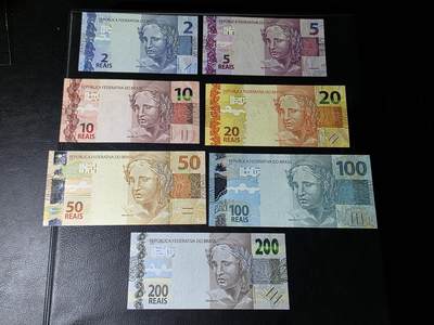 叁拾收藏第30期 - 巴西新版2-200雷亚尔7张一套（5/200是AA字冠） UNC