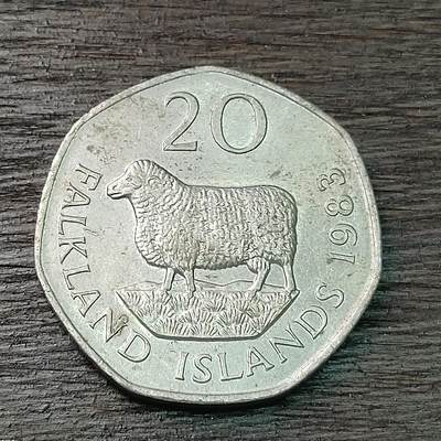 【铜匠收藏】★第126场★散币场，无佣金，30包邮。不满30元，支付5元运费。《接受代拍 代送NGC评级》 - 1983年 英属福克兰群岛 20便士 绵羊