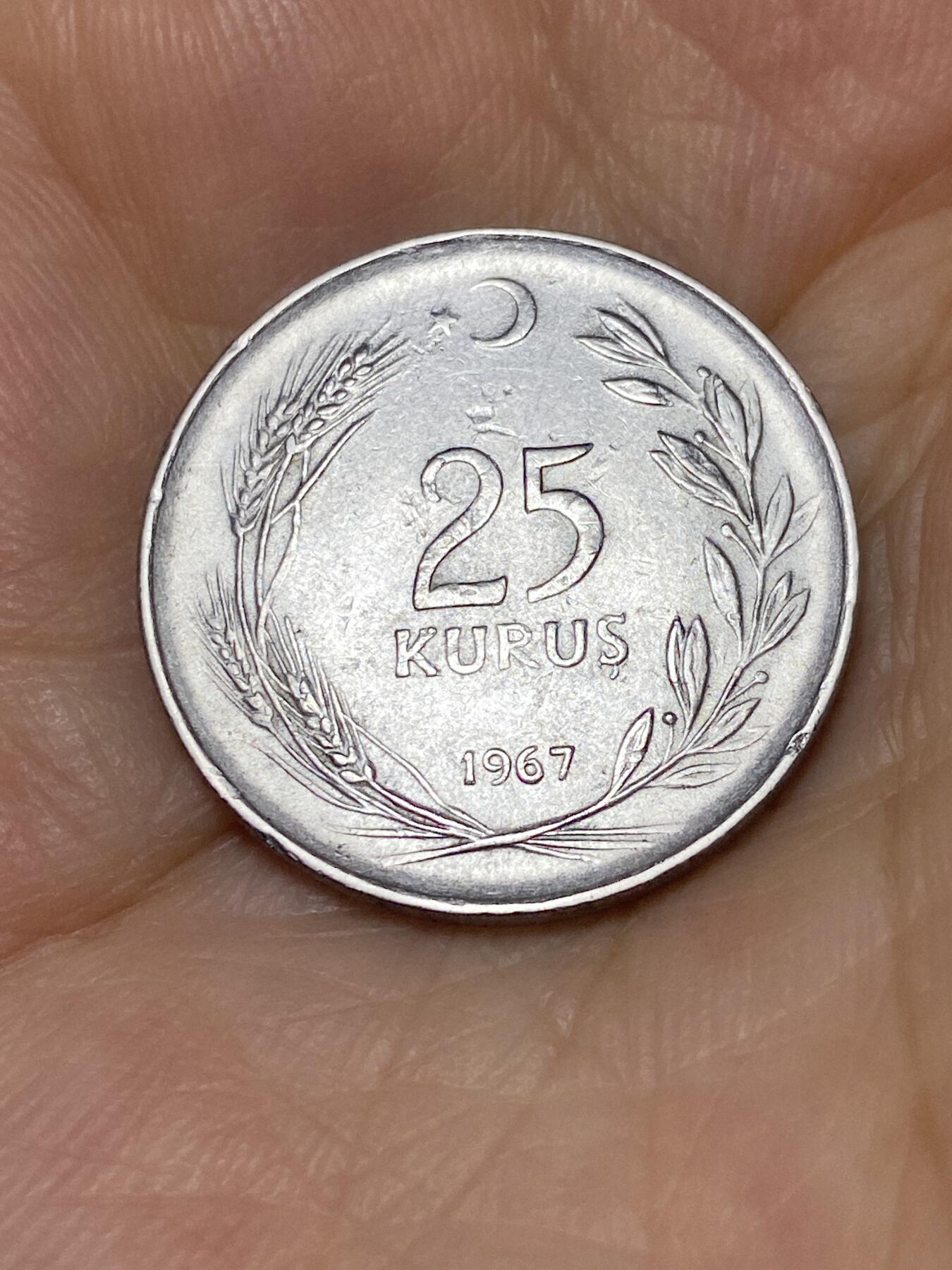 2025年第七十九场(总第一百零五场）外国好品散币(免佣金) 土耳其🇹🇷1967年25库鲁(第三版，4克减重版)