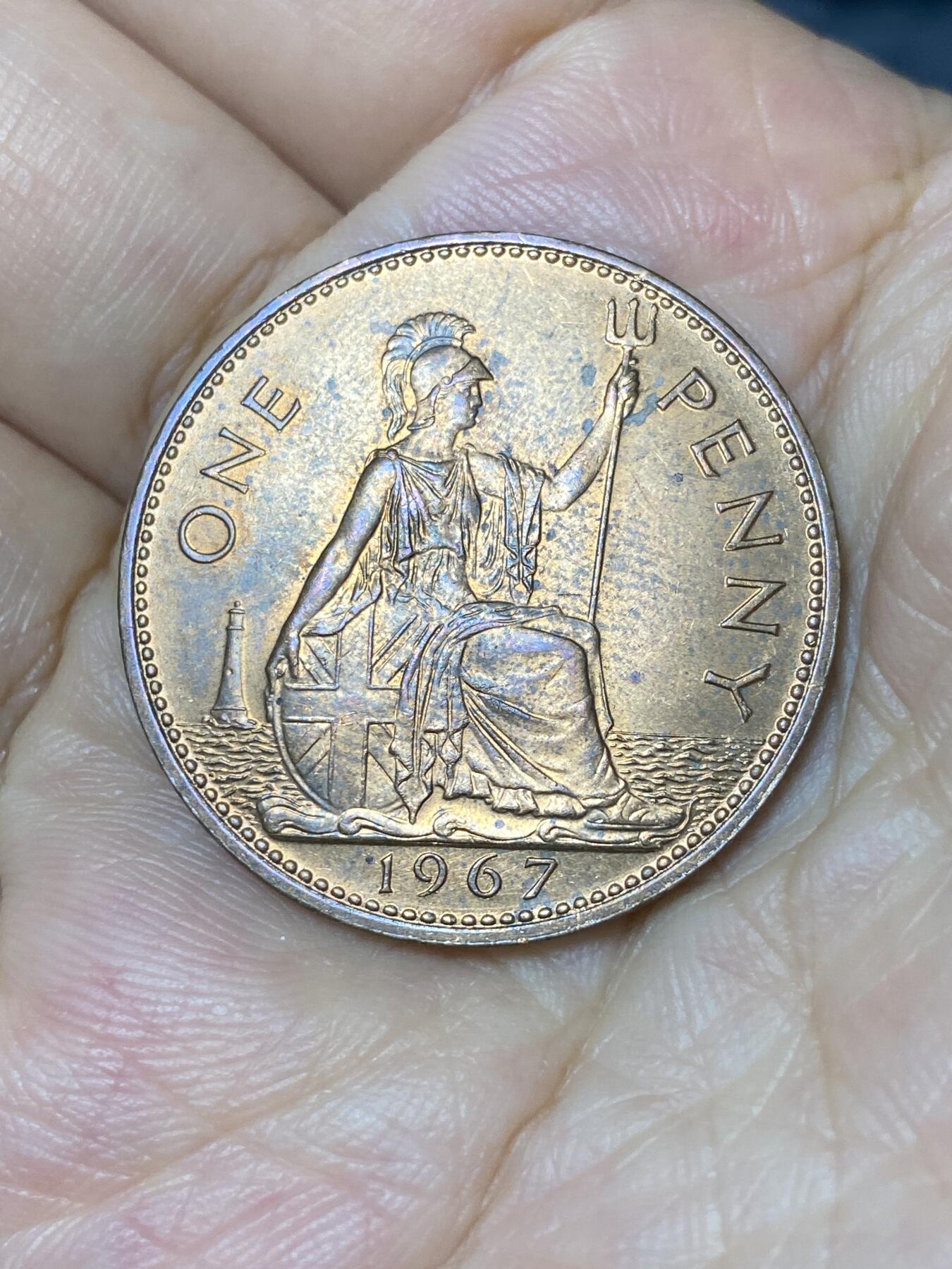 2025年第七十九场(总第一百零五场）外国好品散币(免佣金) 原光好品–英国🇬🇧1967年1便士(伊丽莎白二世青年桂冠第二版，普制币关门年)