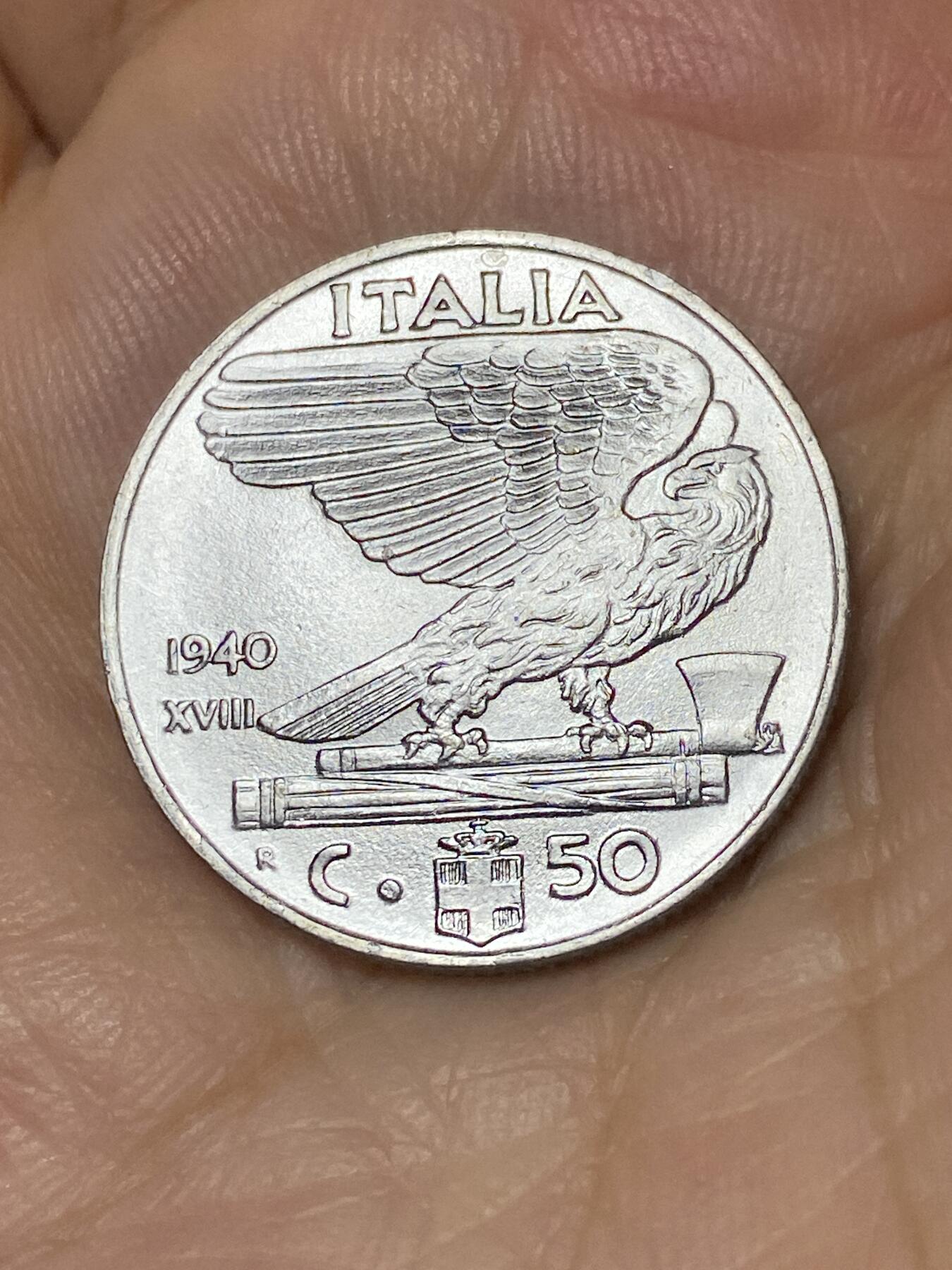 2025年第七十九场(总第一百零五场）外国好品散币(免佣金) 好品–意大利王国1940年50分(1940 R Yr XVIII ，维托里奥·埃马努埃莱三世，齿边有磁版)