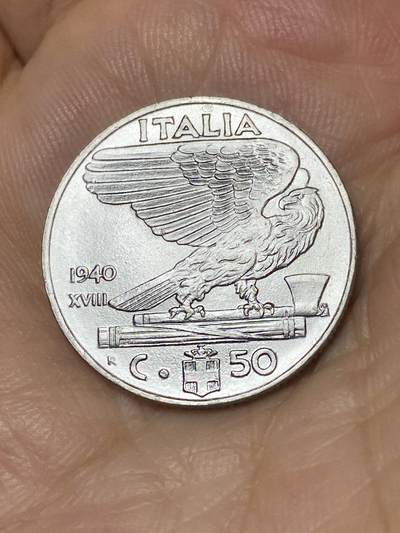 2025年第七十九场(总第一百零五场）外国好品散币(免佣金) - 好品–意大利王国1940年50分(1940 R Yr XVIII ，维托里奥·埃马努埃莱三世，齿边有磁版)