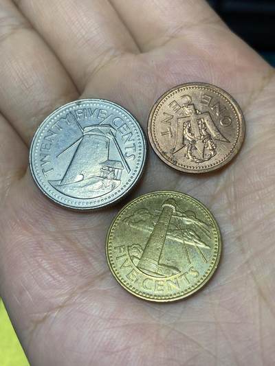 2025年第七十九场(总第一百零五场）外国好品散币(免佣金) - 巴巴多斯🇧🇧3枚：1998年25分，1993年1分，1989年5分