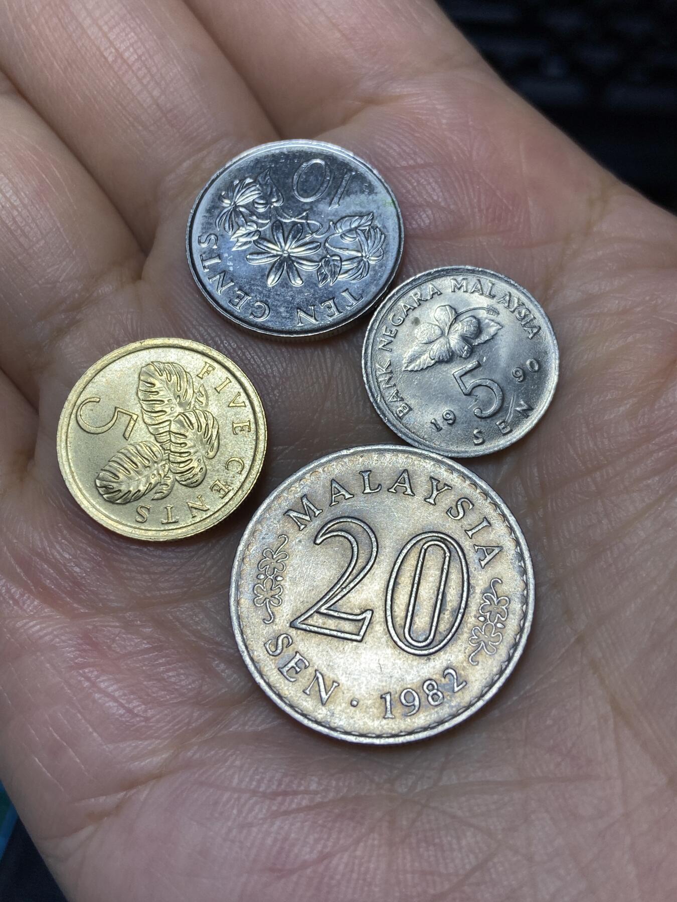 2025年第七十九场(总第一百零五场）外国好品散币(免佣金) 4枚：新加坡🇸🇬1988年5分，2011年10分，马来西亚🇲🇾1990年5仙，1982年20仙