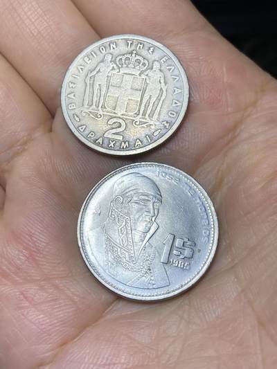 2025年第七十九场(总第一百零五场）外国好品散币(免佣金) - 2枚：希腊🇬🇷1954年2德拉克马，墨西哥🇲🇽1985年1比索