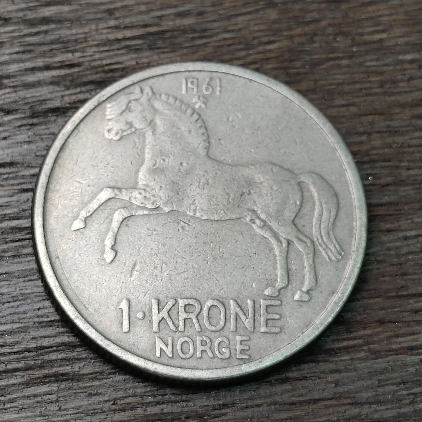【铜匠收藏】★第126场★散币场，无佣金，30包邮。不满30元，支付5元运费。《接受代拍 代送NGC评级》 1961年 挪威 1克朗