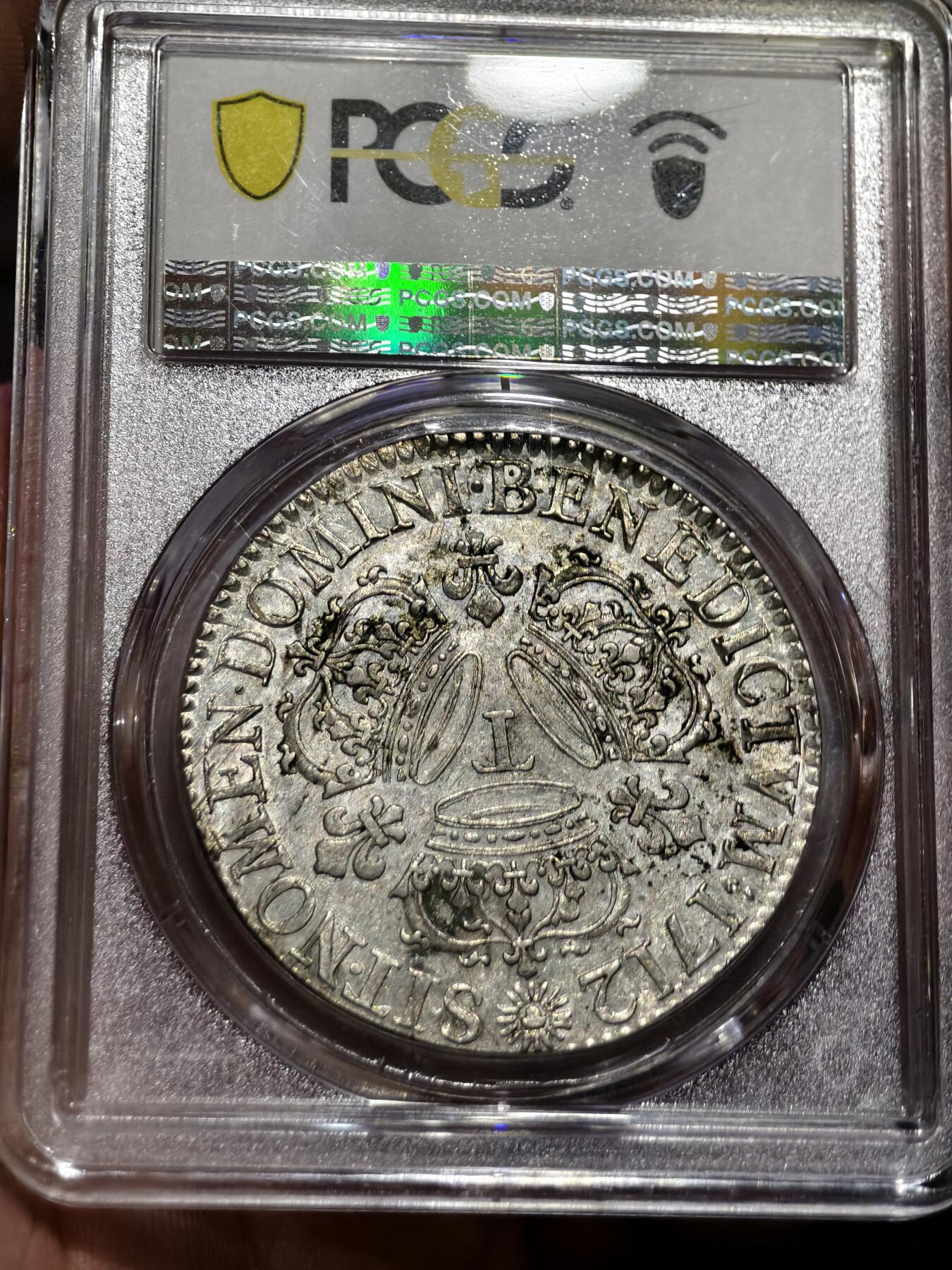 PCGS-AU58法国1712年太阳王路易十四埃居三皇冠埃居银币