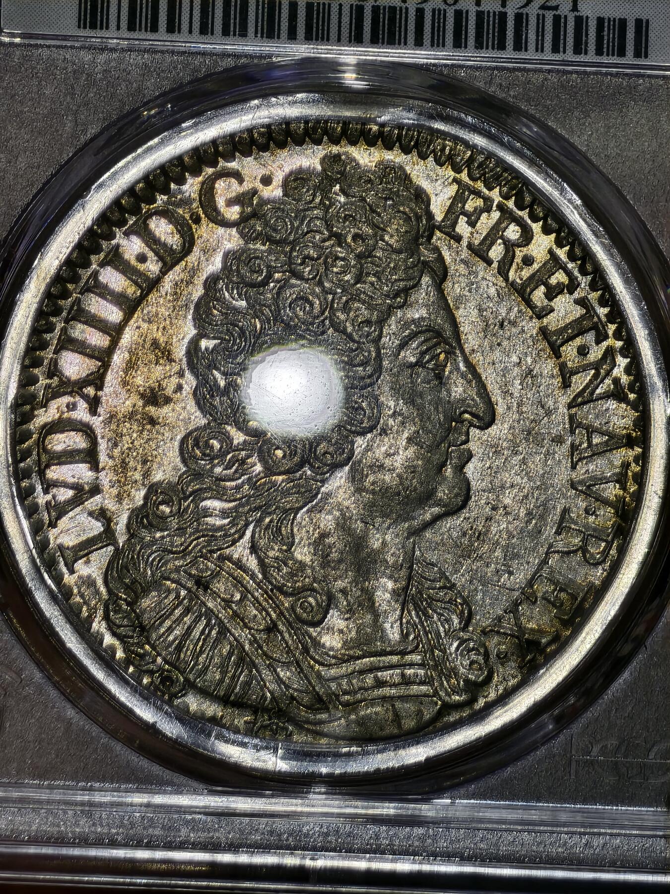 PCGS-AU58法国1712年太阳王路易十四埃居三皇冠埃居银币