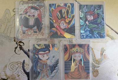 奇趣收藏卡牌拍卖第20场（持续增加中） 山河潮玩  天空 绘  西游师徒5人彩闪 各1张 全新覆膜卡夹卡膜保护