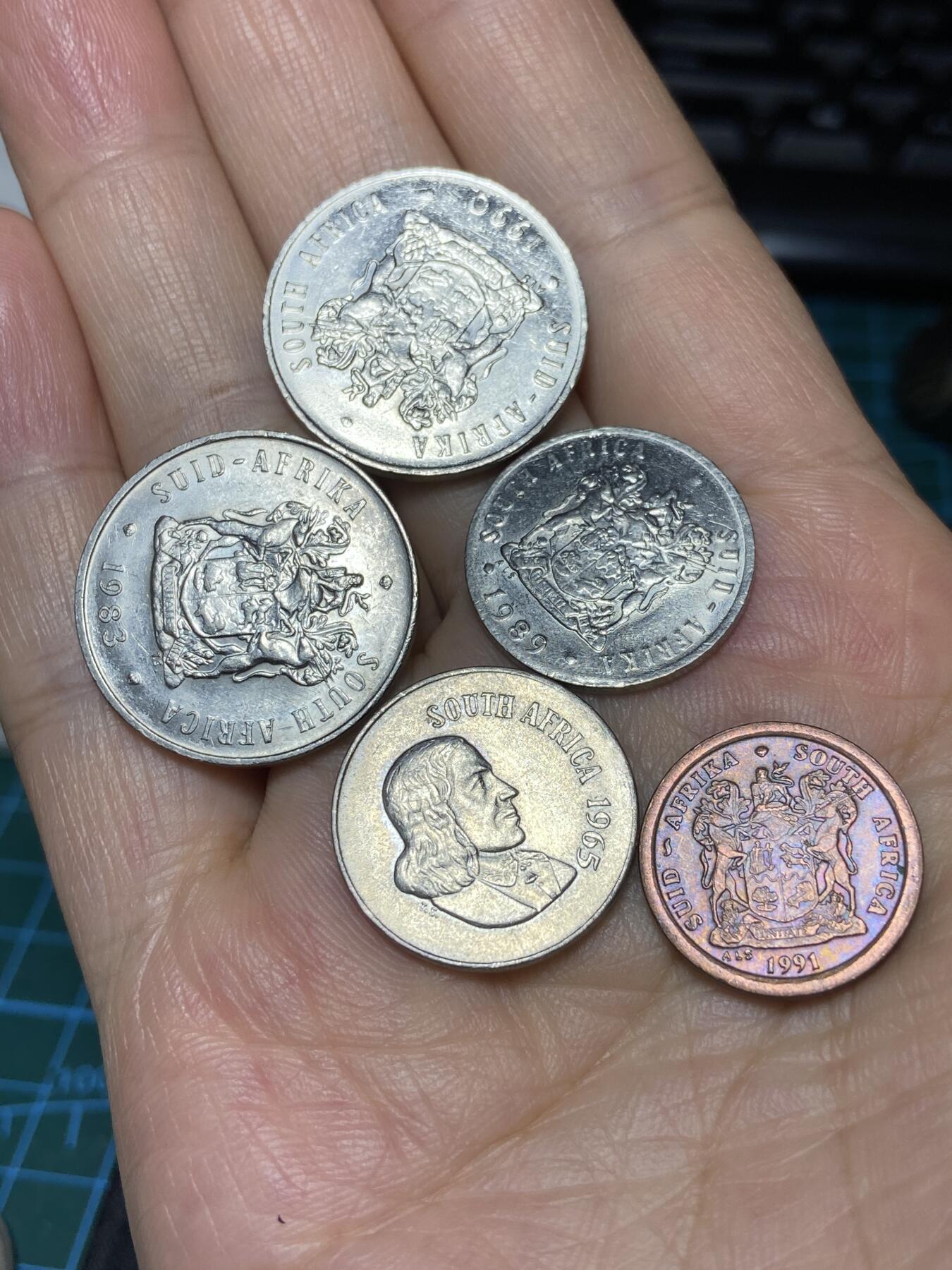 2025年第七十九场(总第一百零五场）外国好品散币(免佣金) 南非🇿🇦5枚：1991年2分，1965年10分，1989年10分，1983年、1990年20分
