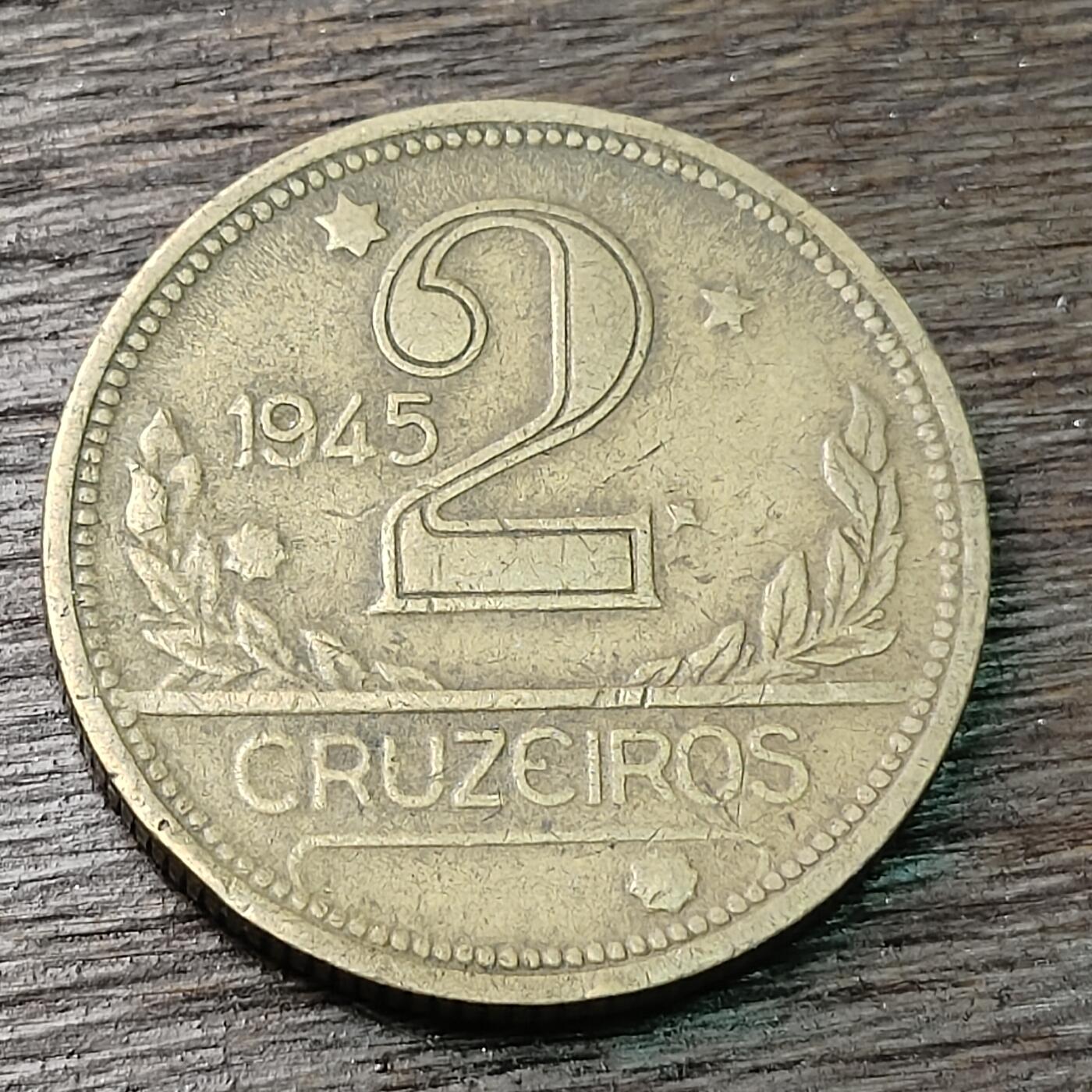 【铜匠收藏】★第126场★散币场，无佣金，30包邮。不满30元，支付5元运费。《接受代拍 代送NGC评级》 巴西 1945年 2克鲁塞罗 地图