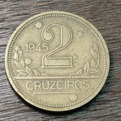 【铜匠收藏】★第126场★散币场，无佣金，30包邮。不满30元，支付5元运费。《接受代拍 代送NGC评级》 - 巴西 1945年 2克鲁塞罗 地图