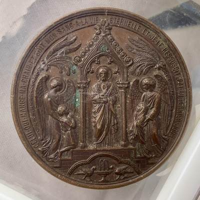 掌中浮雕-藏着的欧洲第033场 - 1890年法国宗教洗礼铜章，50.6mm