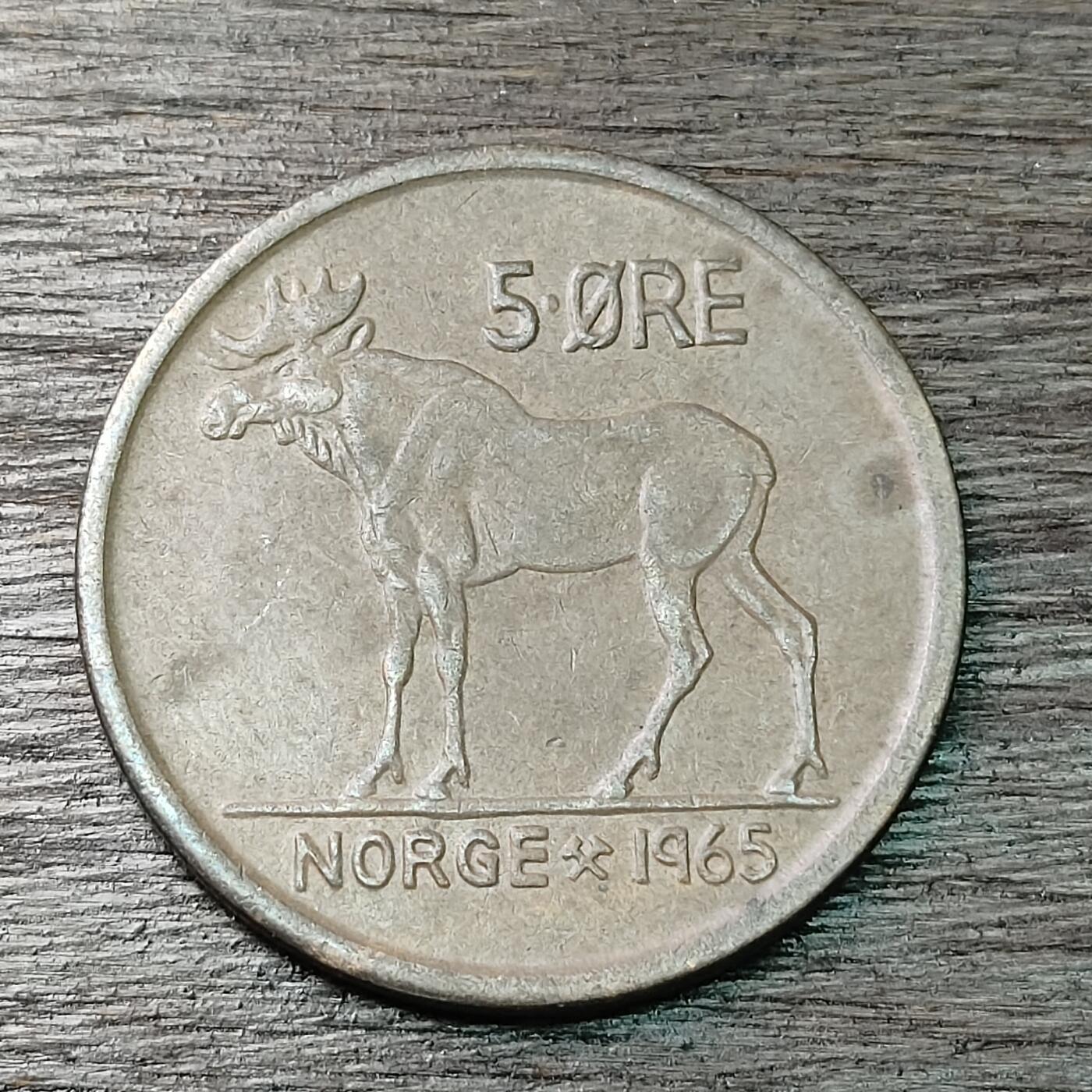 【铜匠收藏】★第126场★散币场，无佣金，30包邮。不满30元，支付5元运费。《接受代拍 代送NGC评级》 挪威 1965年 5欧尔 鹿