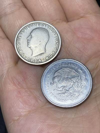 2025年第七十九场(总第一百零五场）外国好品散币(免佣金) 2枚：希腊🇬🇷1954年2德拉克马，墨西哥🇲🇽1985年1比索