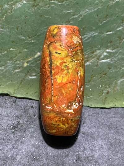 草花纹战国红玛瑙通货桶珠一颗！！ - 草花纹战国红玛瑙通货桶珠一颗！！
