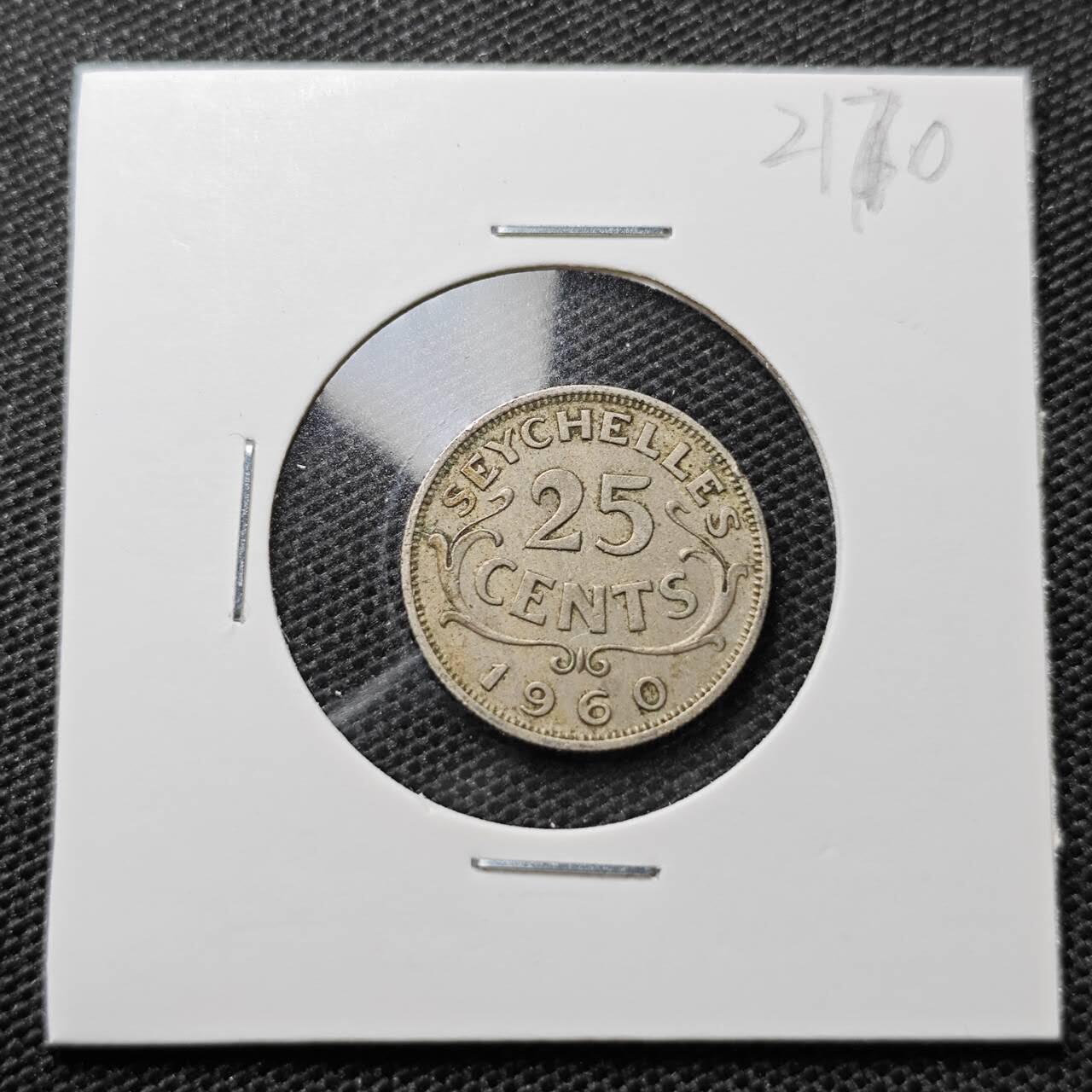 KK钱币收藏小铺 第321期 2月预留时间 周末发货 1960英属塞舌尔25分 