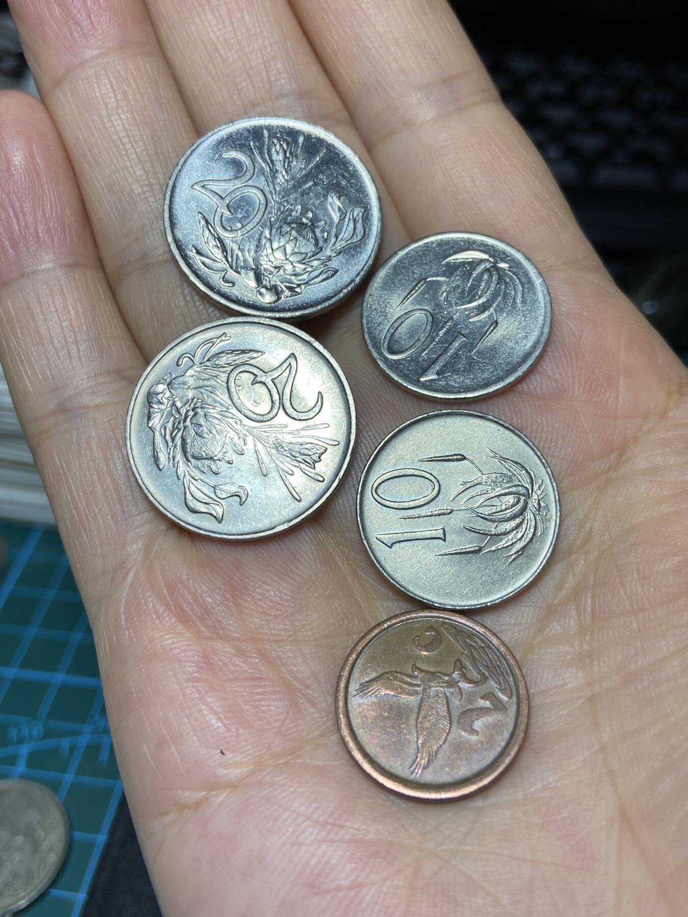 2025年第七十九场(总第一百零五场）外国好品散币(免佣金) 南非🇿🇦5枚：1991年2分，1965年10分，1989年10分，1983年、1990年20分
