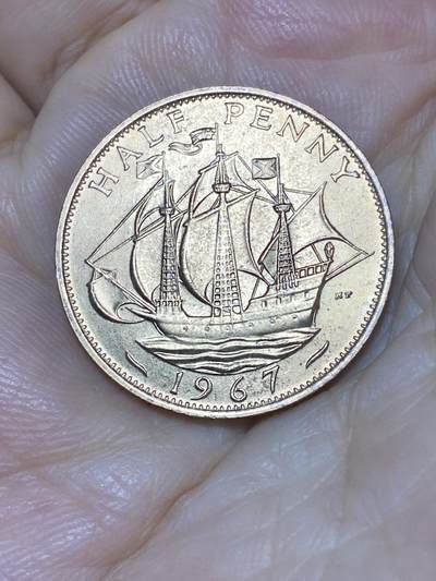 2025年第七十九场(总第一百零五场）外国好品散币(免佣金) 原光未流通–英国🇬🇧1967年半便士(伊丽莎白二世青年桂冠第二版，普制币关门年)