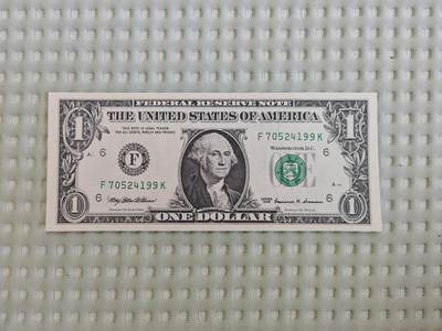 美国纸币 1999年 1美元 F区 全新UNC - 美国纸币 1999年 1美元 F区 全新UNC