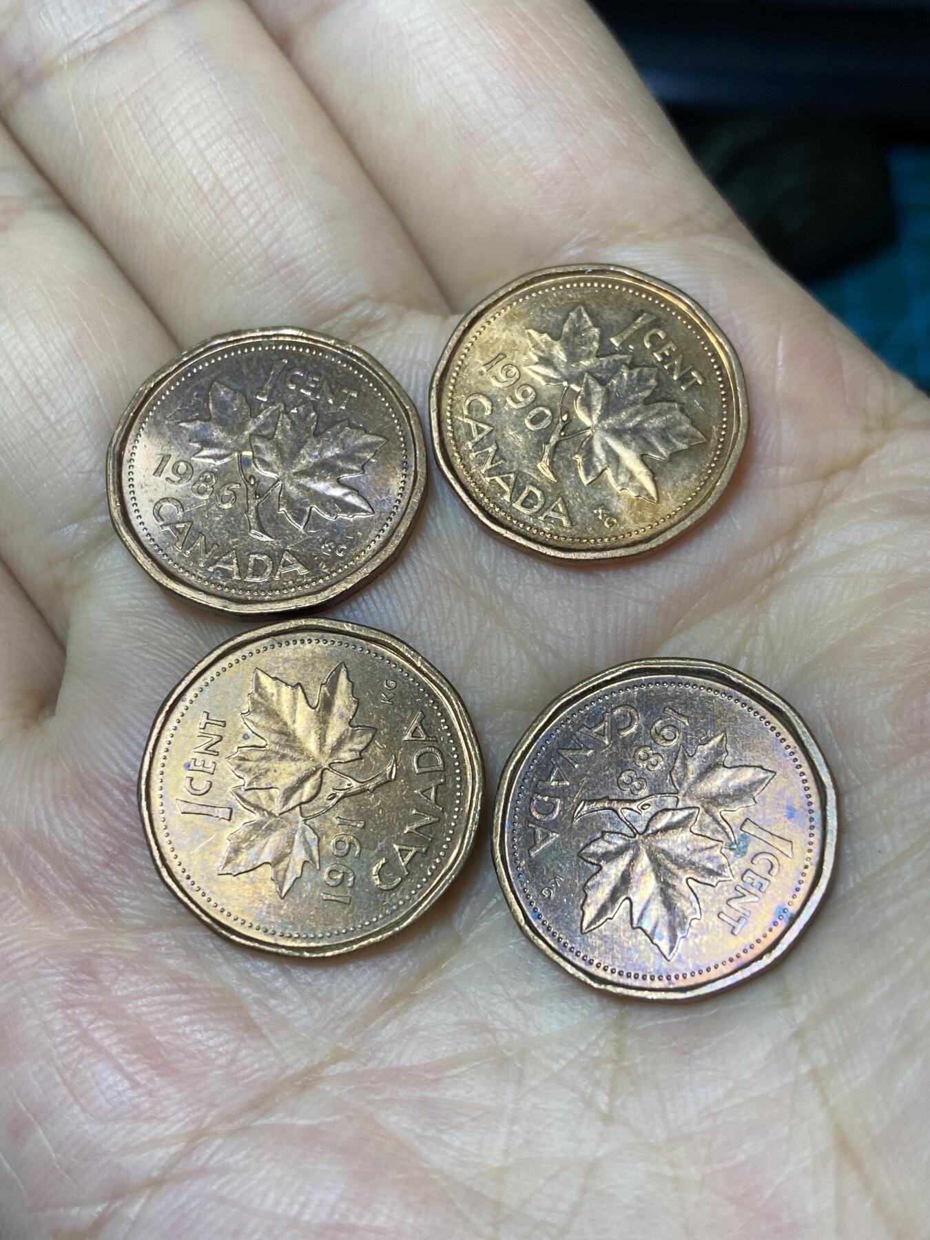 2025年第七十九场(总第一百零五场）外国好品散币(免佣金) 加拿大🇨🇦4枚：1986年、1988年、1990年、1991年1分