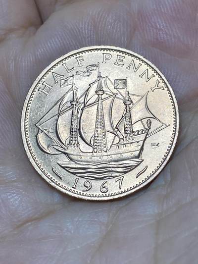 2025年第七十九场(总第一百零五场）外国好品散币(免佣金) 原光未流通–英国🇬🇧1967年半便士(伊丽莎白二世青年桂冠第二版，普制币关门年)