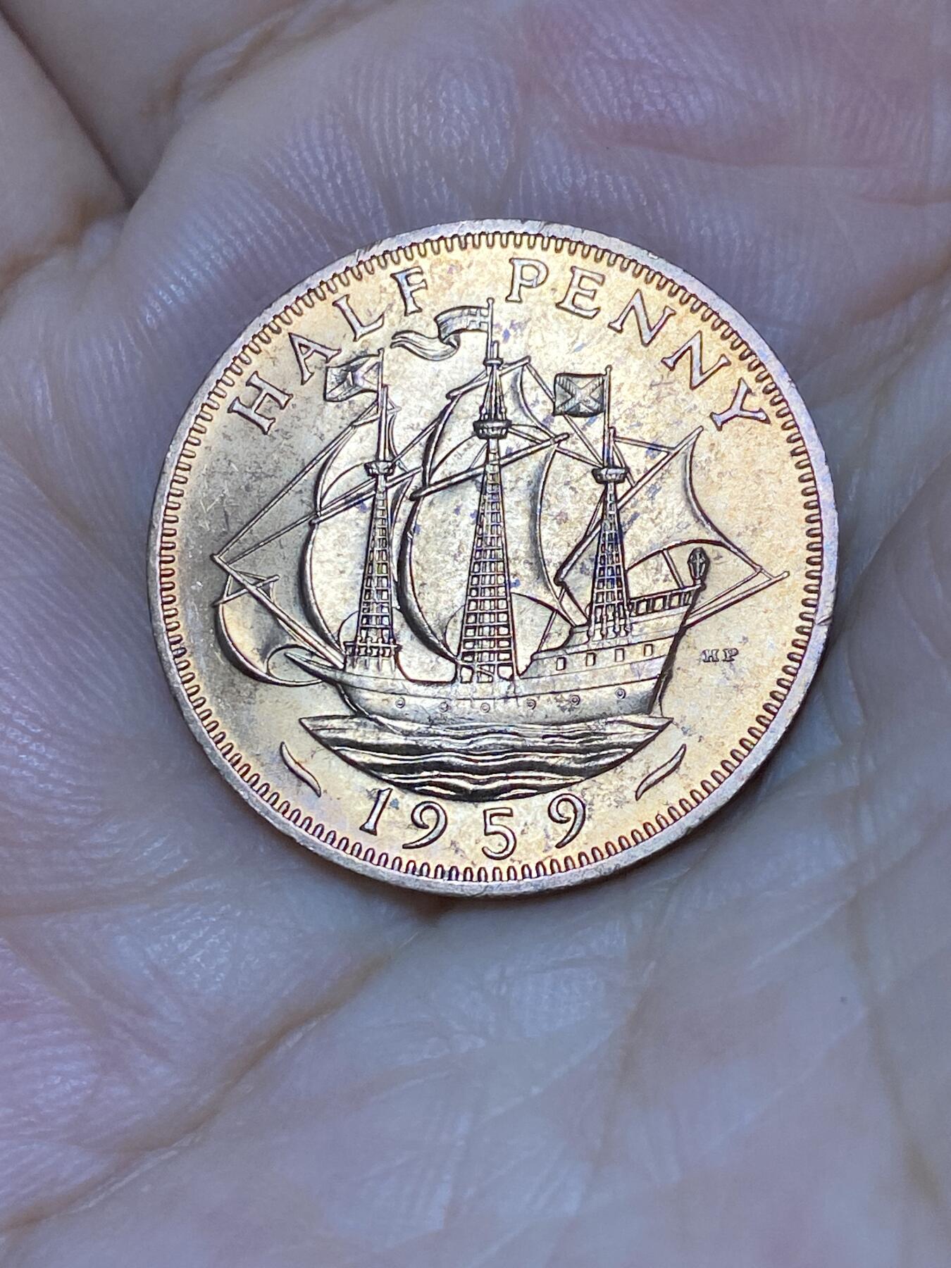 2025年第七十九场(总第一百零五场）外国好品散币(免佣金) 原光好品–英国🇬🇧1959年半便士(伊丽莎白二世青年桂冠第二版)