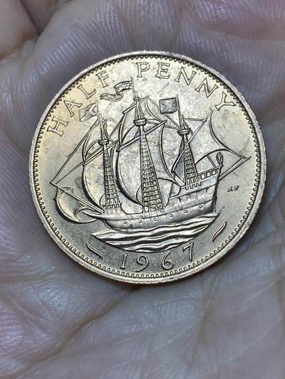 2025年第七十九场(总第一百零五场）外国好品散币(免佣金) 原光未流通–英国🇬🇧1967年半便士(伊丽莎白二世青年桂冠第二版，普制币关门年)