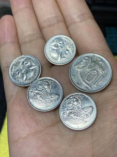 2025年第七十九场(总第一百零五场）外国好品散币(免佣金) - 5枚：澳大利亚🇦🇺1993年5分，1988年10分，新西兰🇳🇿1998年、1989年5分