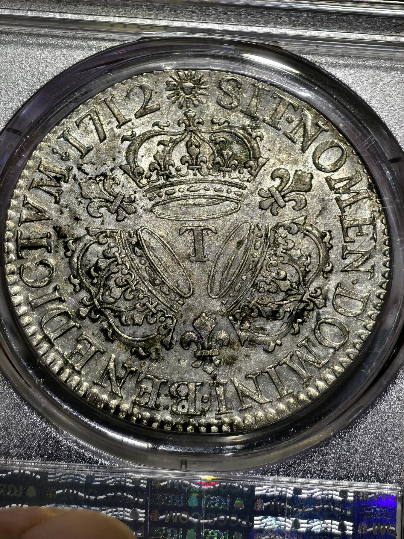 PCGS-AU58法国1712年太阳王路易十四埃居三皇冠埃居银币