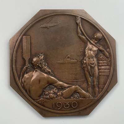 掌中浮雕-藏着的欧洲第033场 - 1930年比利时安特卫普世博会八角铜章，对边80mm