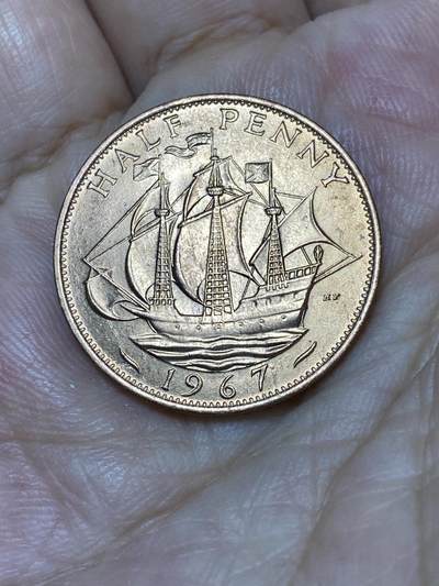 2025年第七十九场(总第一百零五场）外国好品散币(免佣金) 原光未流通–英国🇬🇧1967年半便士(伊丽莎白二世青年桂冠第二版，普制币关门年)