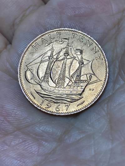 2025年第七十九场(总第一百零五场）外国好品散币(免佣金) 原光未流通–英国🇬🇧1967年半便士(伊丽莎白二世青年桂冠第二版，普制币关门年)