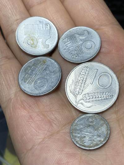 2025年第七十九场(总第一百零五场）外国好品散币(免佣金) - 5枚：匈牙利🇭🇺1981年、1977年、1969年20菲勒，意大利🇮🇹1955年10里拉，日本🇯🇵昭和十八年1钱