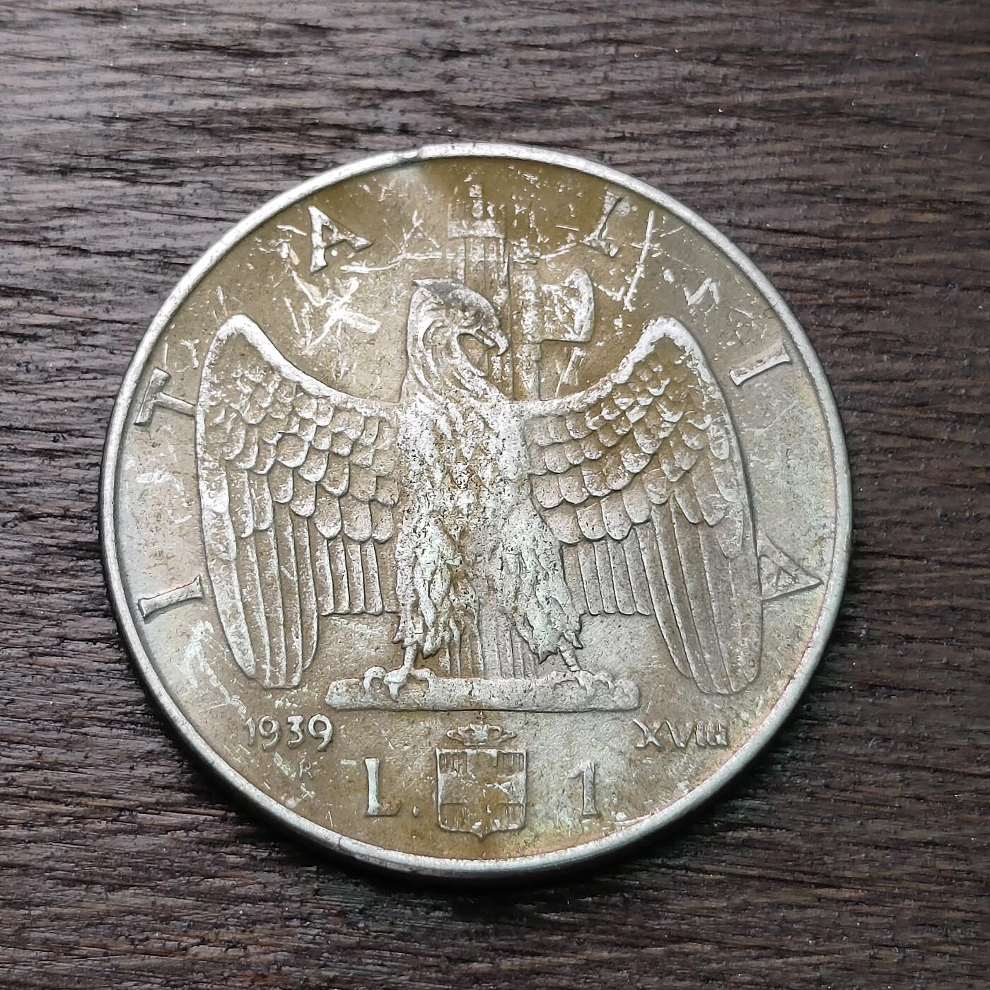 【铜匠收藏】★第126场★散币场，无佣金，30包邮。不满30元，支付5元运费。《接受代拍 代送NGC评级》 意大利 1939年 1里拉镍币