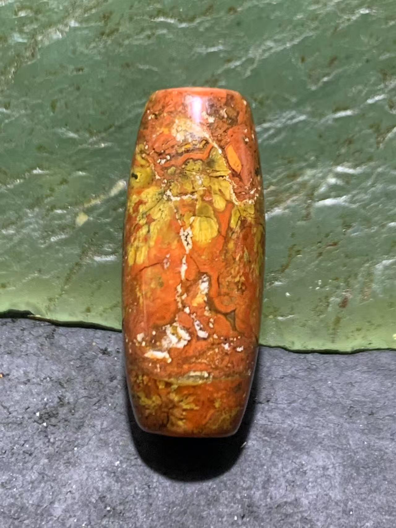 草花纹战国红玛瑙通货桶珠一颗！！