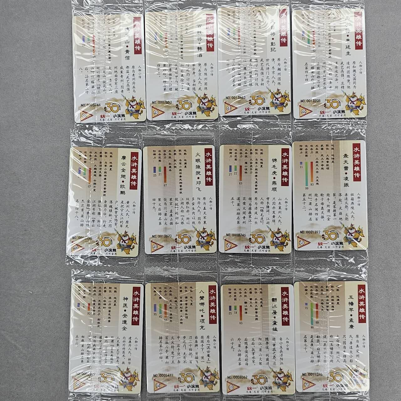 龙虎卡牌第五十场 （无佣金，满120包邮，欢迎送拍，摩点开车） 【小编号】普卡小卡12张 小浣熊30周年 水浒英雄传-十二张不重复