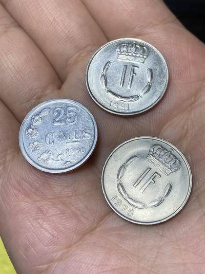 2025年第七十九场(总第一百零五场）外国好品散币(免佣金) - 卢森堡🇱🇺3枚：1960年25分，1981年、1976年1法郎