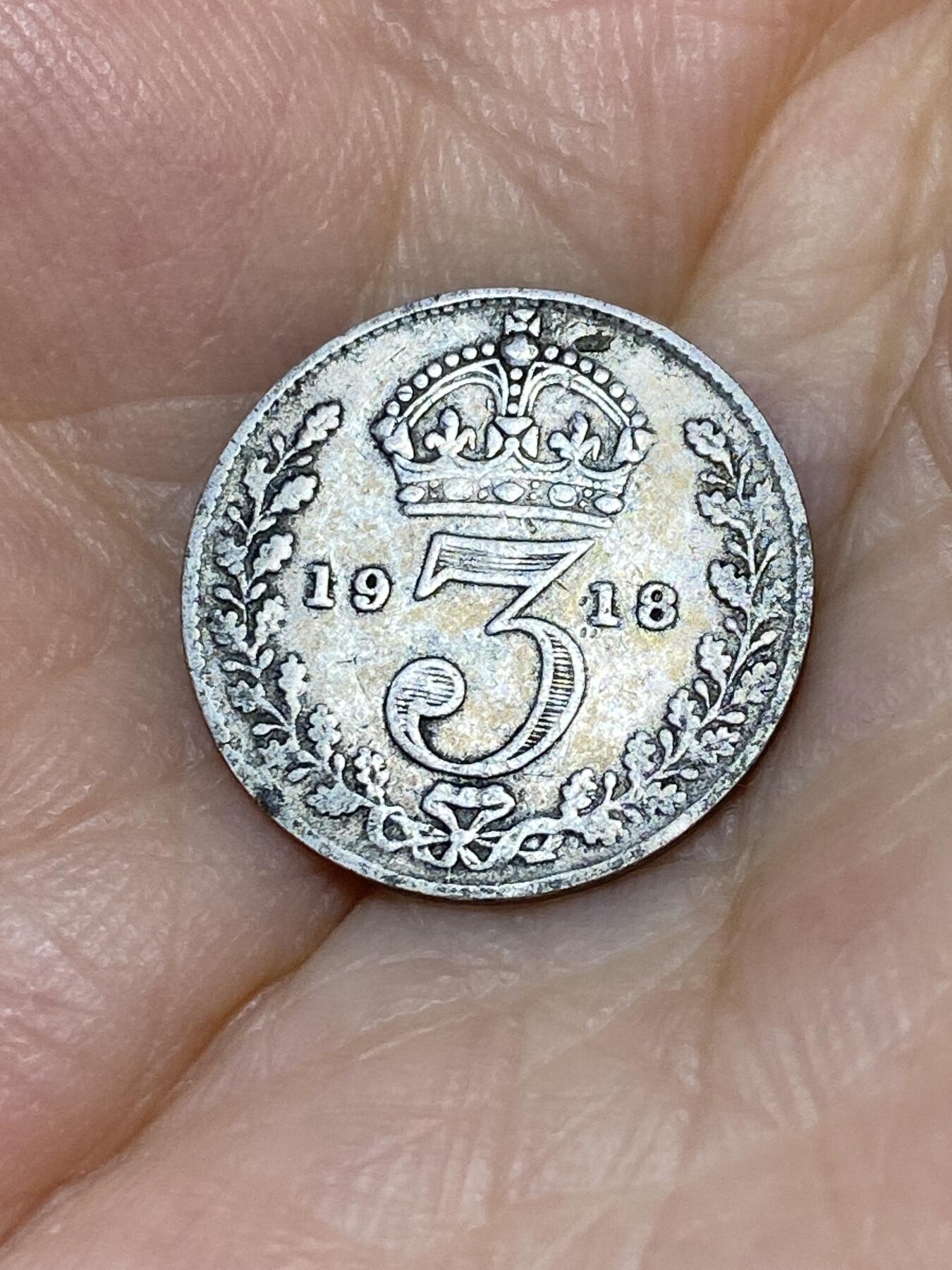 2025年第七十九场(总第一百零五场）外国好品散币(免佣金) 英国🇬🇧1918年3便士银币(乔治五世第一版，925高银)