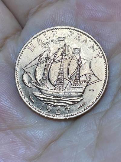 2025年第七十九场(总第一百零五场）外国好品散币(免佣金) 原光未流通–英国🇬🇧1967年半便士(伊丽莎白二世青年桂冠第二版，普制币关门年)