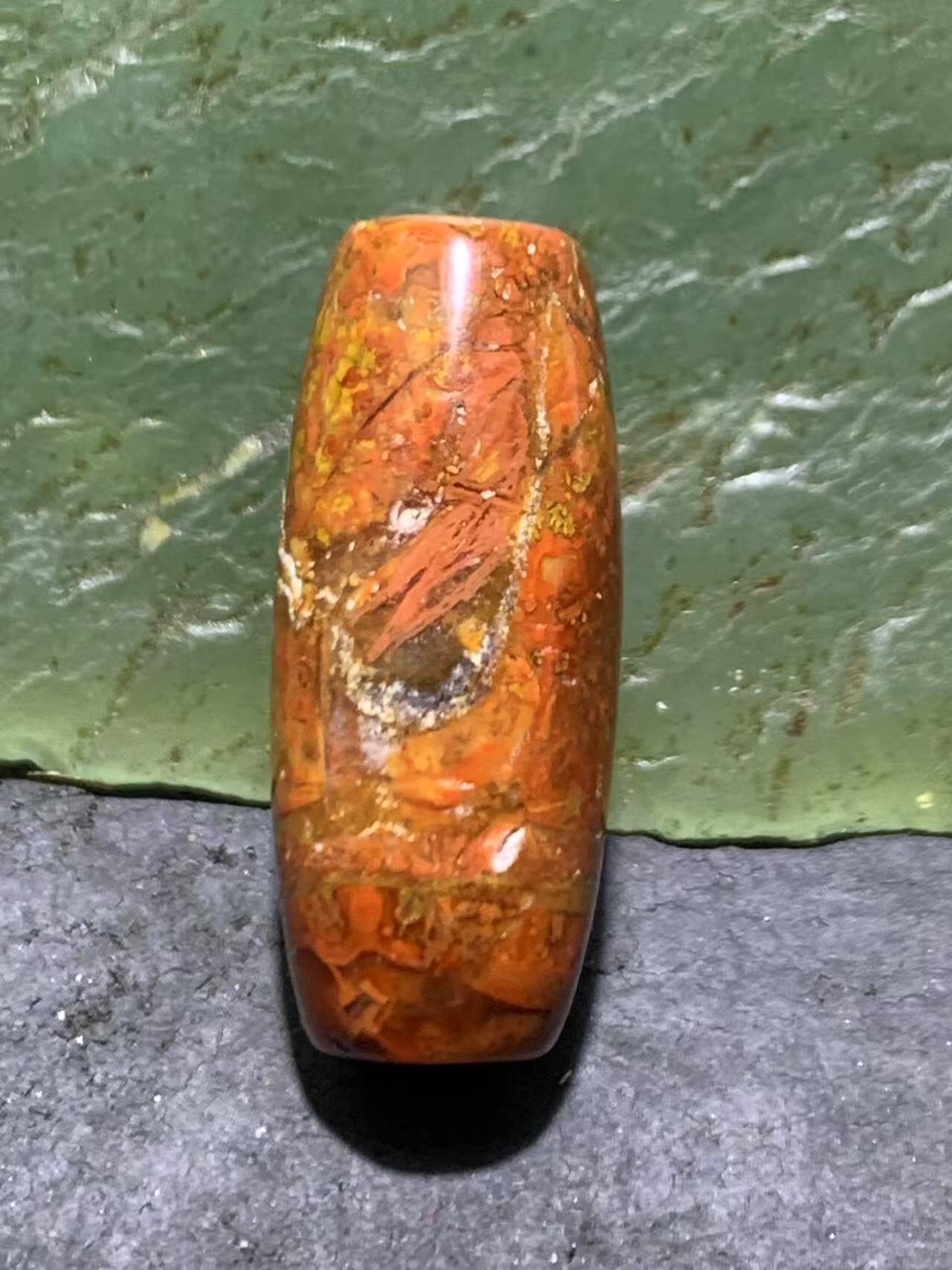 草花纹战国红玛瑙通货桶珠一颗！！