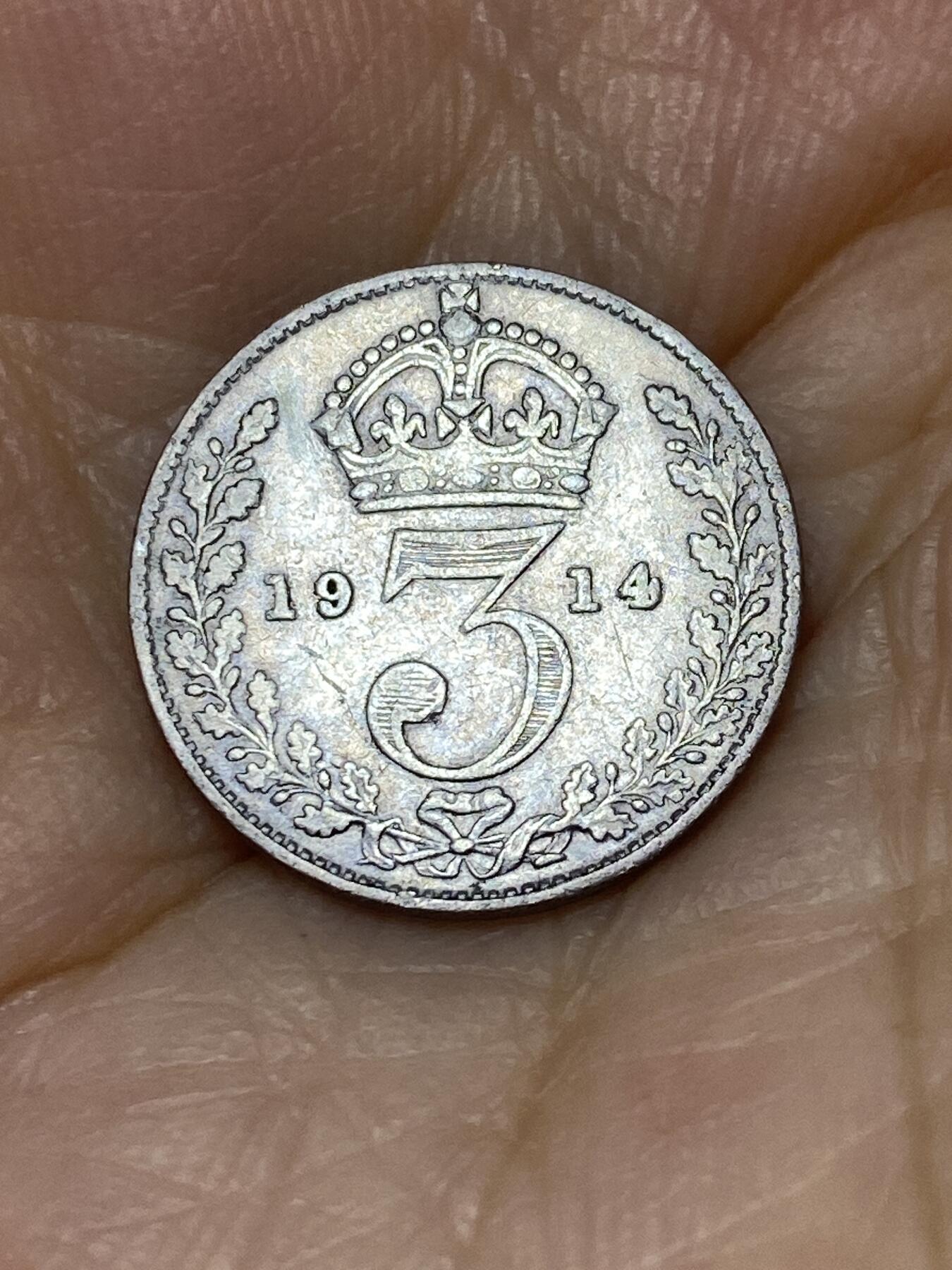 2025年第七十九场(总第一百零五场）外国好品散币(免佣金) 英国🇬🇧1914年3便士银币(乔治五世第一版，925高银)