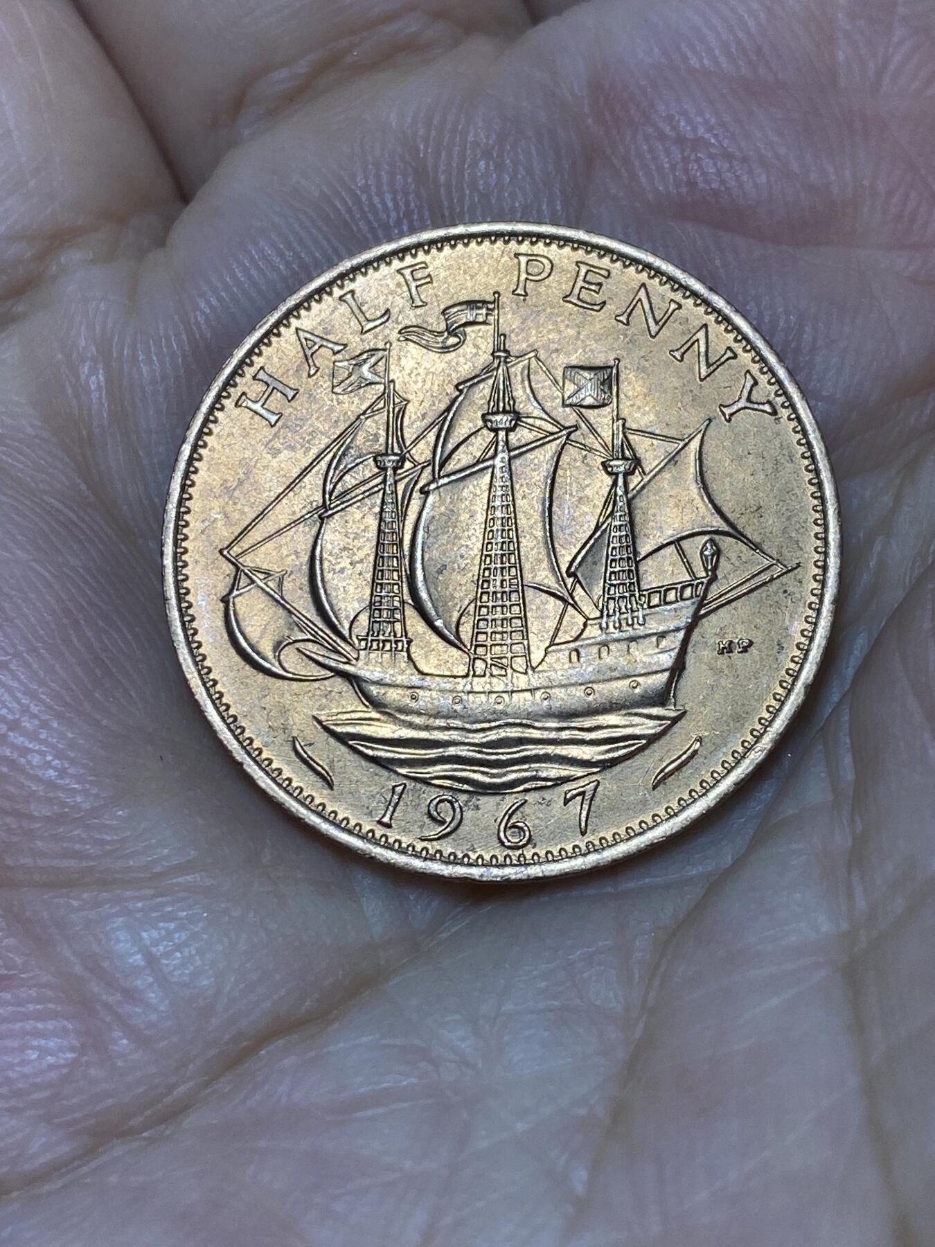 2025年第七十九场(总第一百零五场）外国好品散币(免佣金) 原光好品–英国🇬🇧1967年半便士(伊丽莎白二世青年桂冠第二版，普制币关门年)
