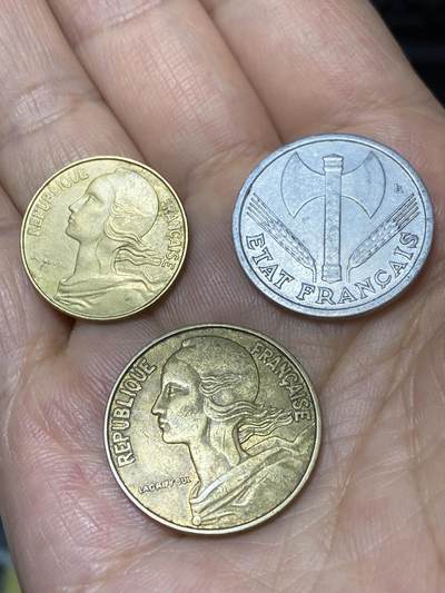 2025年第七十九场(总第一百零五场）外国好品散币(免佣金) 法国🇫🇷3枚：1974年10分，1967年20分，1943年1法郎