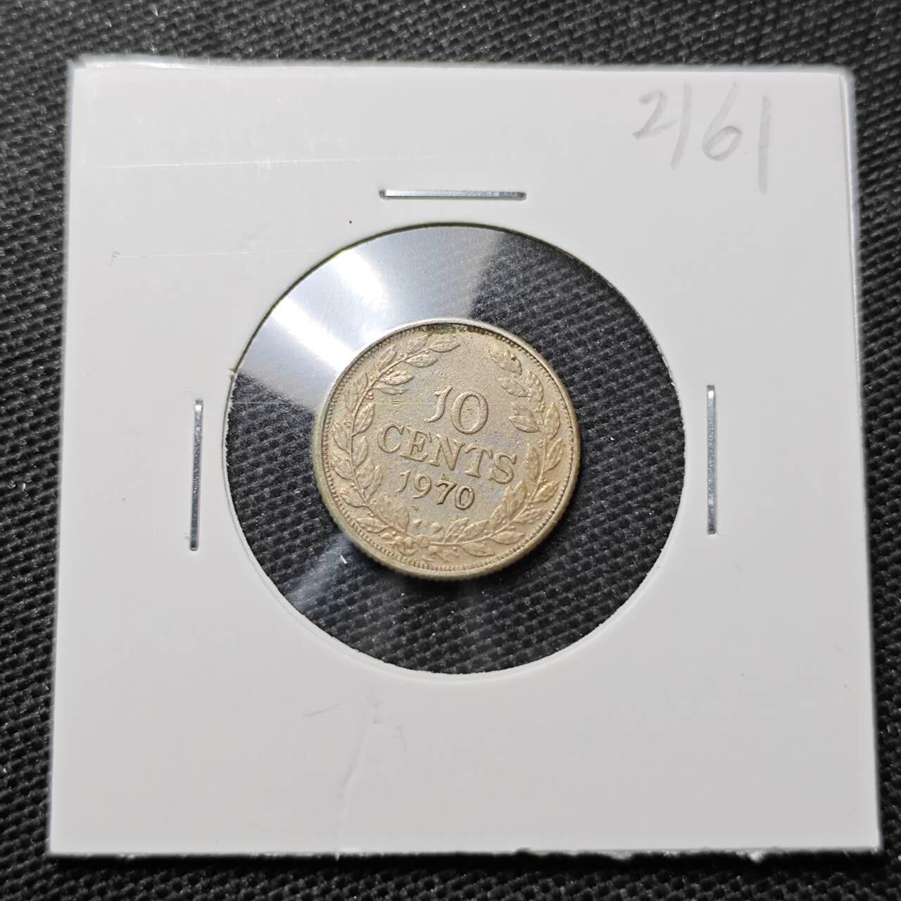KK钱币收藏小铺 第321期 2月预留时间 周末发货  1970利比里亚10分