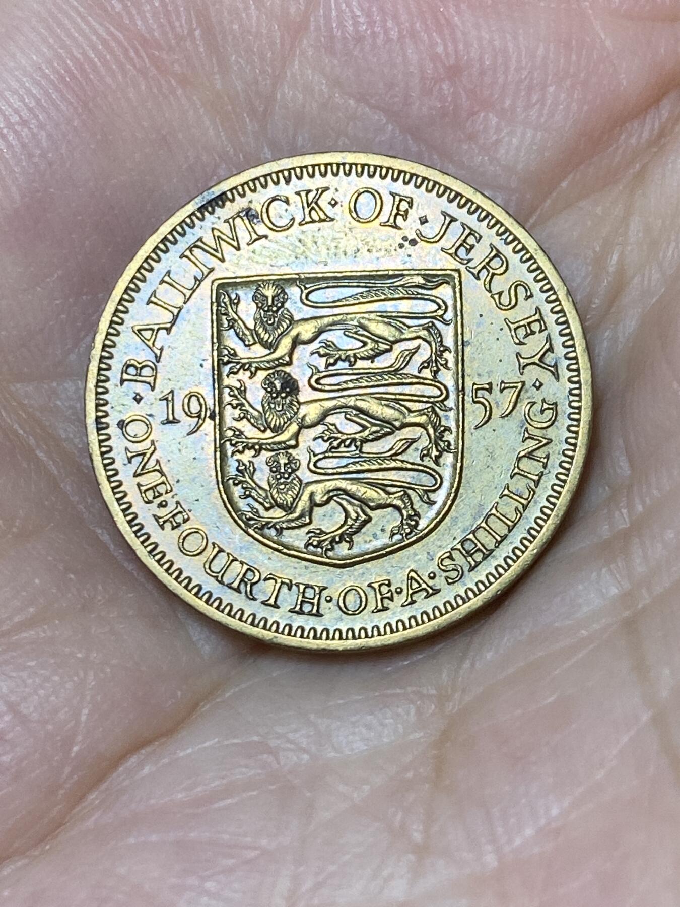 2025年第七十九场(总第一百零五场）外国好品散币(免佣金) 英属泽西岛🇯🇪1957单年份1/4先令(等值3便士，伊丽莎白二世青年带冠)