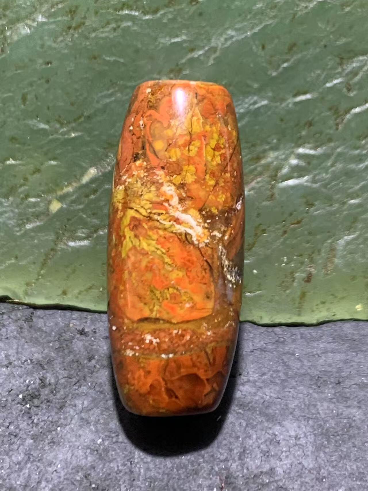 草花纹战国红玛瑙通货桶珠一颗！！