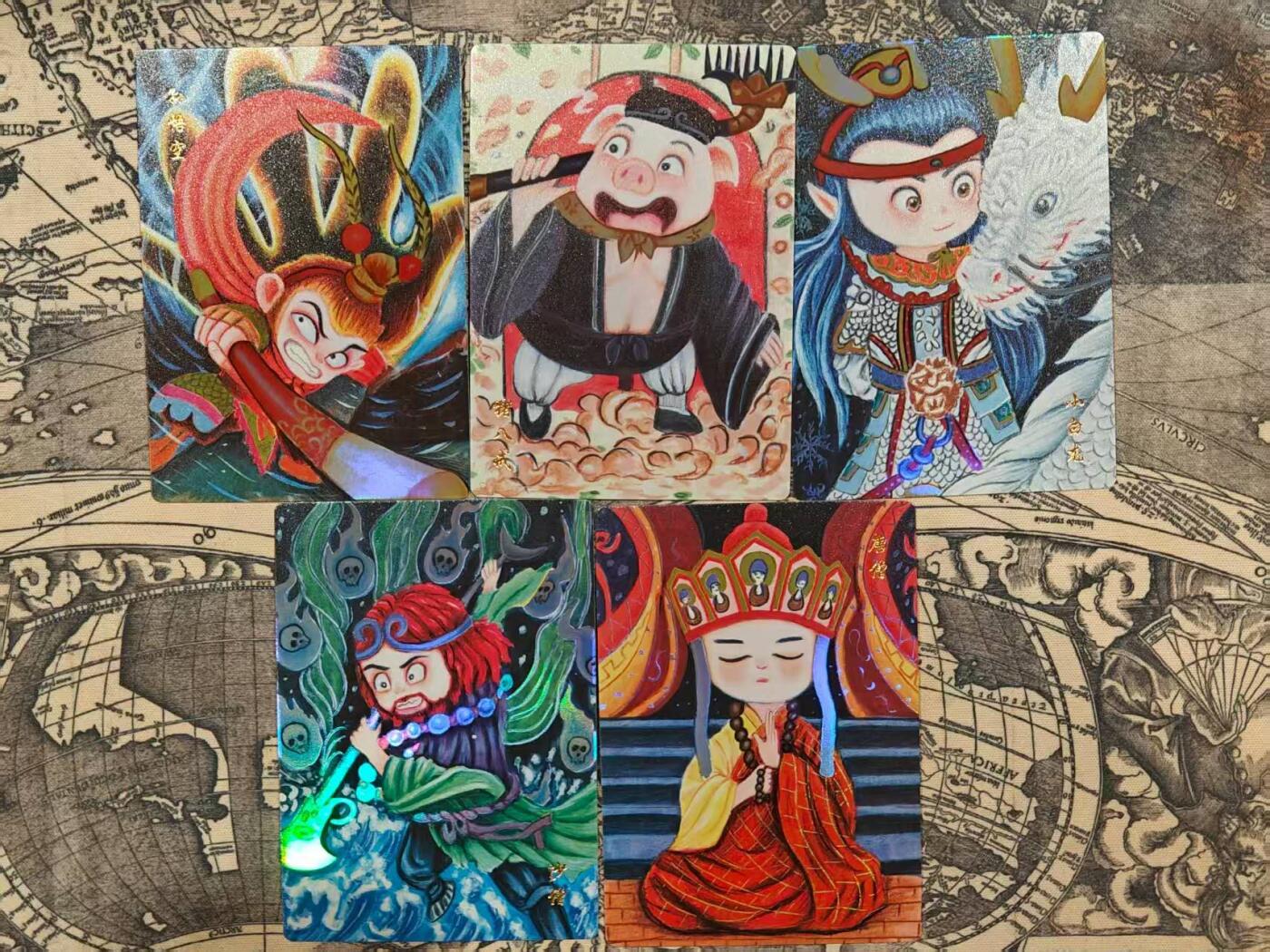 龙虎卡牌第五十场 （无佣金，满120包邮，欢迎送拍，摩点开车） 彩闪5张 天空-师徒五人