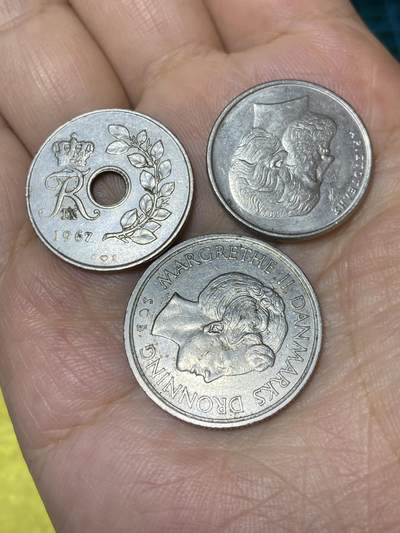 2025年第七十九场(总第一百零五场）外国好品散币(免佣金) 3枚：丹麦🇩🇰1967年25欧尔，1977年1克朗，希腊🇬🇷1988年5德拉克马