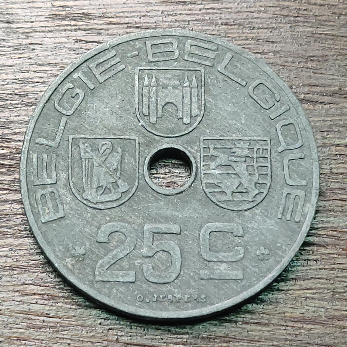 【铜匠收藏】★第127场★散币场，无佣金，30包邮。不满30元，支付5元运费。《接受代拍 代送NGC评级》 比利时 1945年 25分 锌币